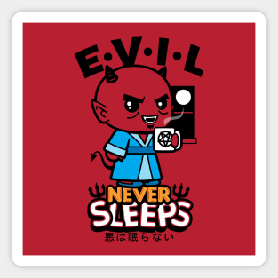 Cute Funny Kawaii Demon Drinking Coffee Slogan Meme Magnet